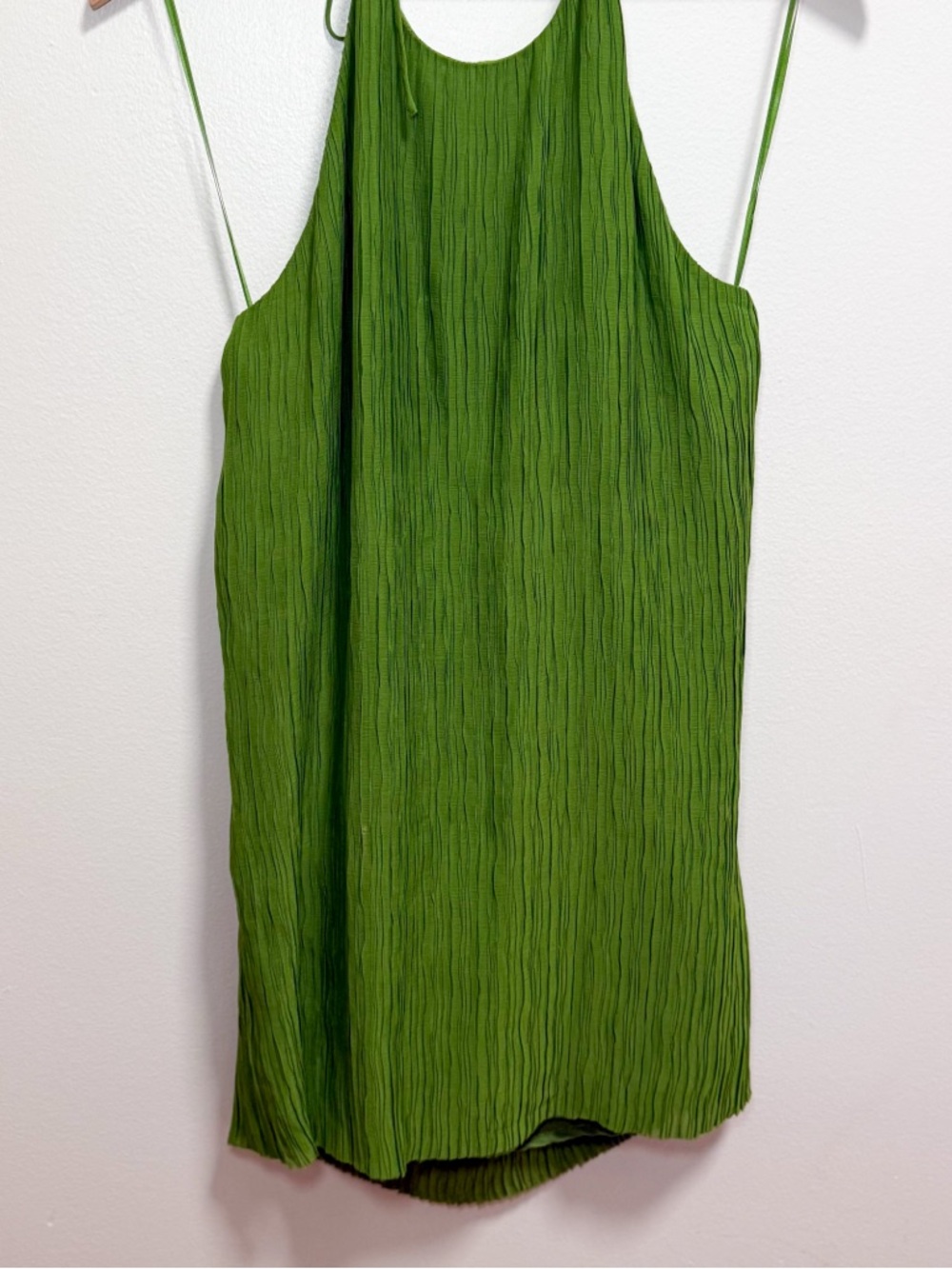 Banana Republic green halter plisse shift dress pleated summer resort vacation - Picture 5 of 11